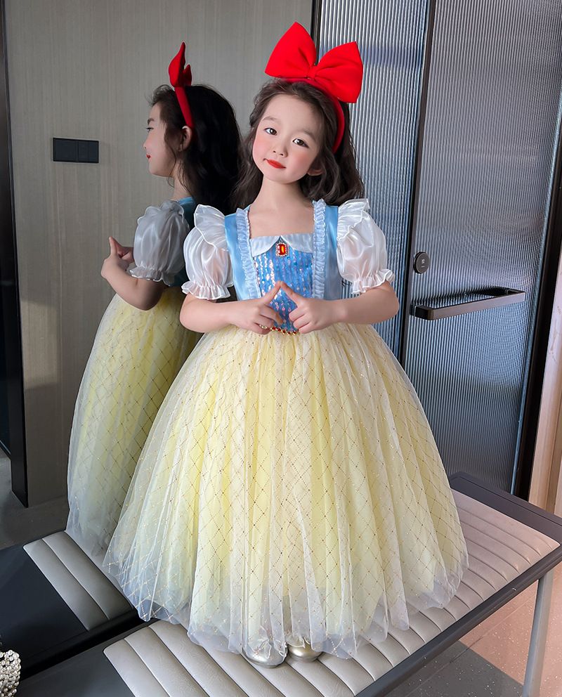 Snow White Girls 2025 New Aisha Dress Kids Short Sleeve Dress Baby Princess Dress