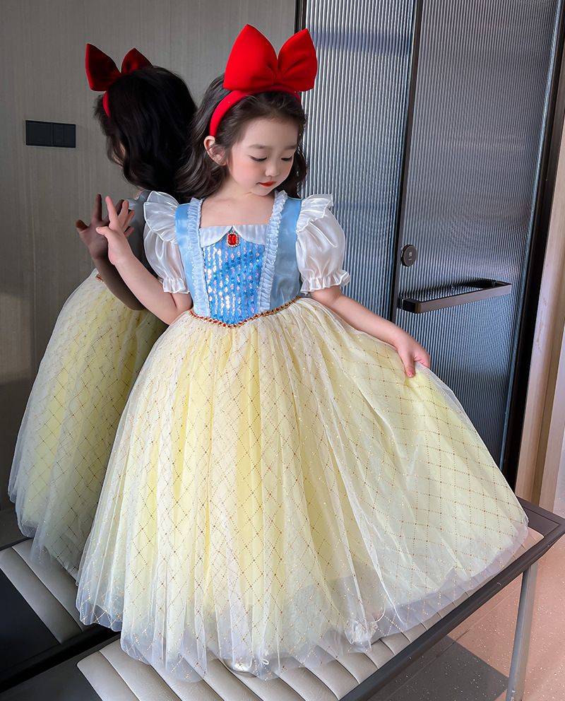 Snow White Girls 2025 New Aisha Dress Kids Short Sleeve Dress Baby Princess Dress