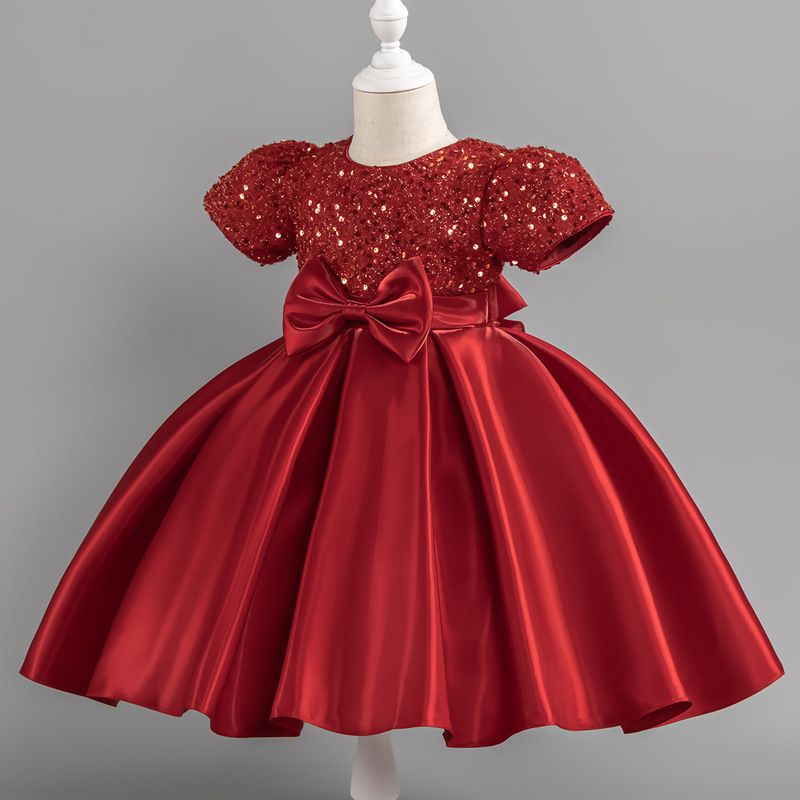 New medium and large girls dress princess dress fine squinned puff sleeve satin tutu dress