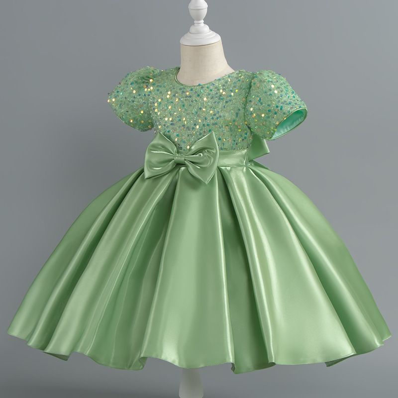 New medium and large girls dress princess dress fine squinned puff sleeve satin tutu dress