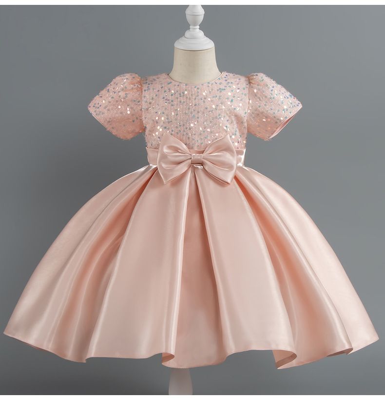 New medium and large girls dress princess dress fine squinned puff sleeve satin tutu dress