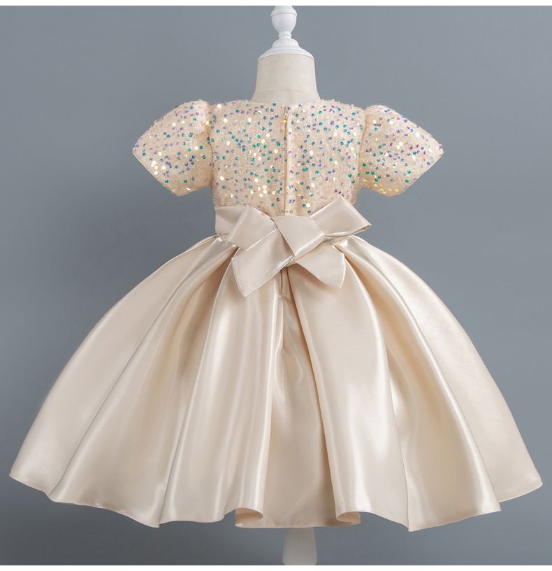 New medium and large girls dress princess dress fine squinned puff sleeve satin tutu dress