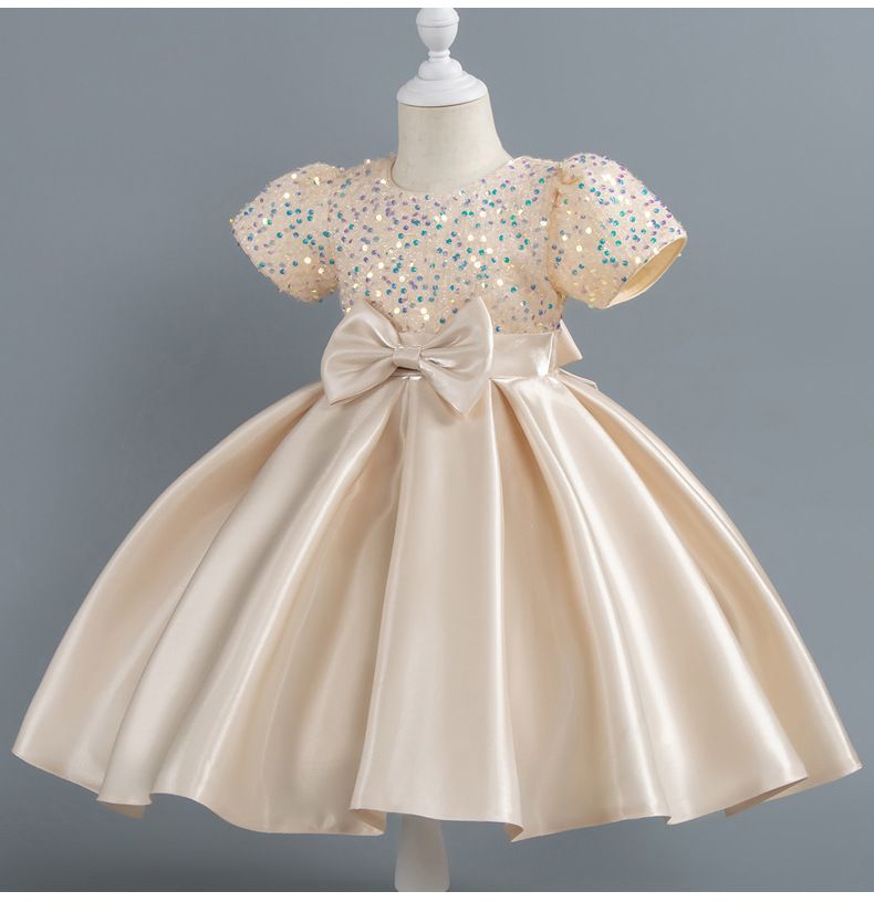 New medium and large girls dress princess dress fine squinned puff sleeve satin tutu dress