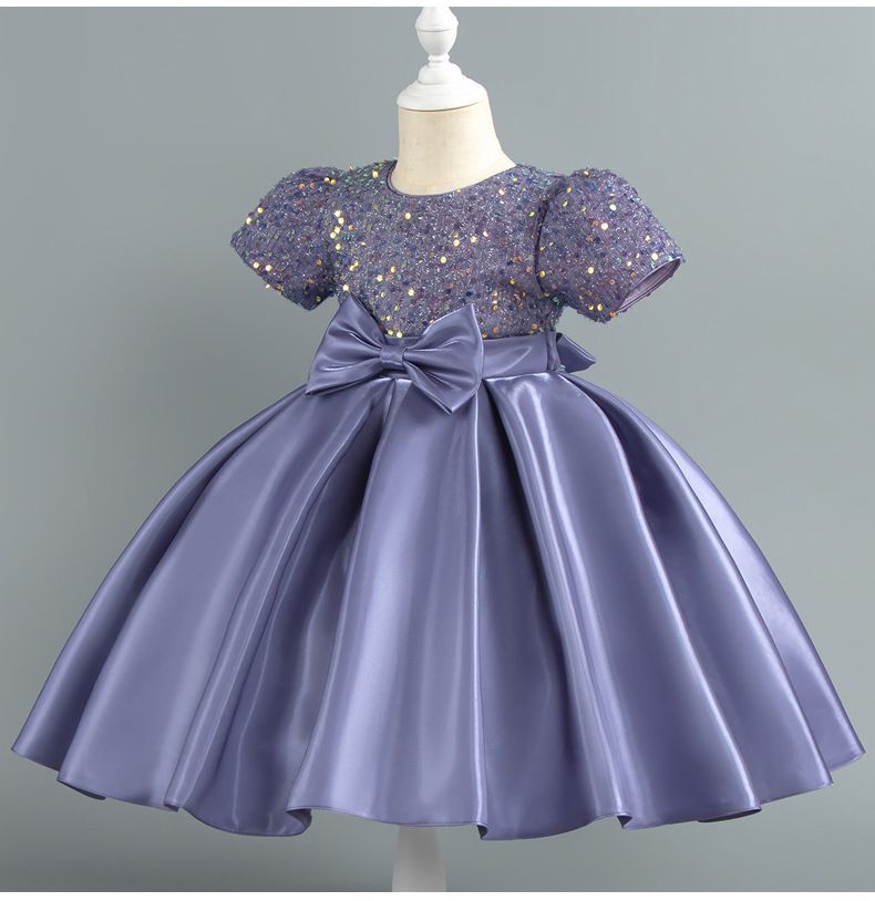 New medium and large girls dress princess dress fine squinned puff sleeve satin tutu dress