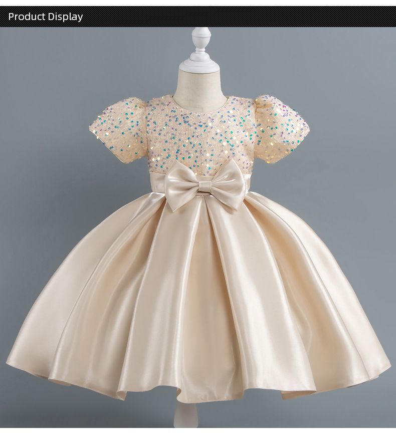 New medium and large girls dress princess dress fine squinned puff sleeve satin tutu dress