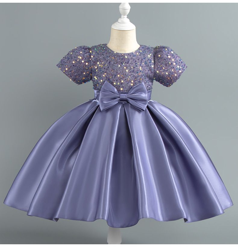 New medium and large girls dress princess dress fine squinned puff sleeve satin tutu dress