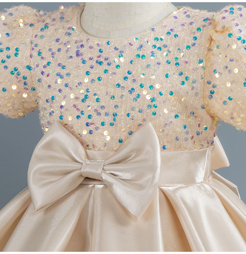 New medium and large girls dress princess dress fine squinned puff sleeve satin tutu dress