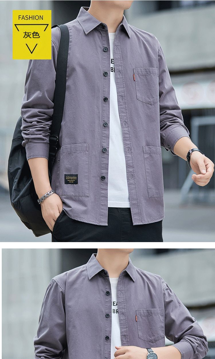 Cotton washed long sleeve cargo shirt men's jacket casual shirt men's wearBeautiful and generous
