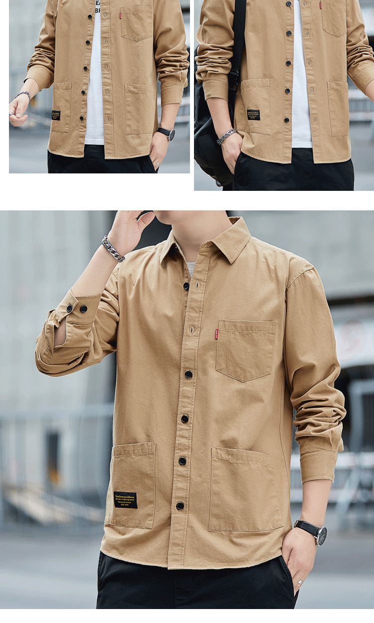 Cotton washed long sleeve cargo shirt men's jacket casual shirt men's wearBeautiful and generous