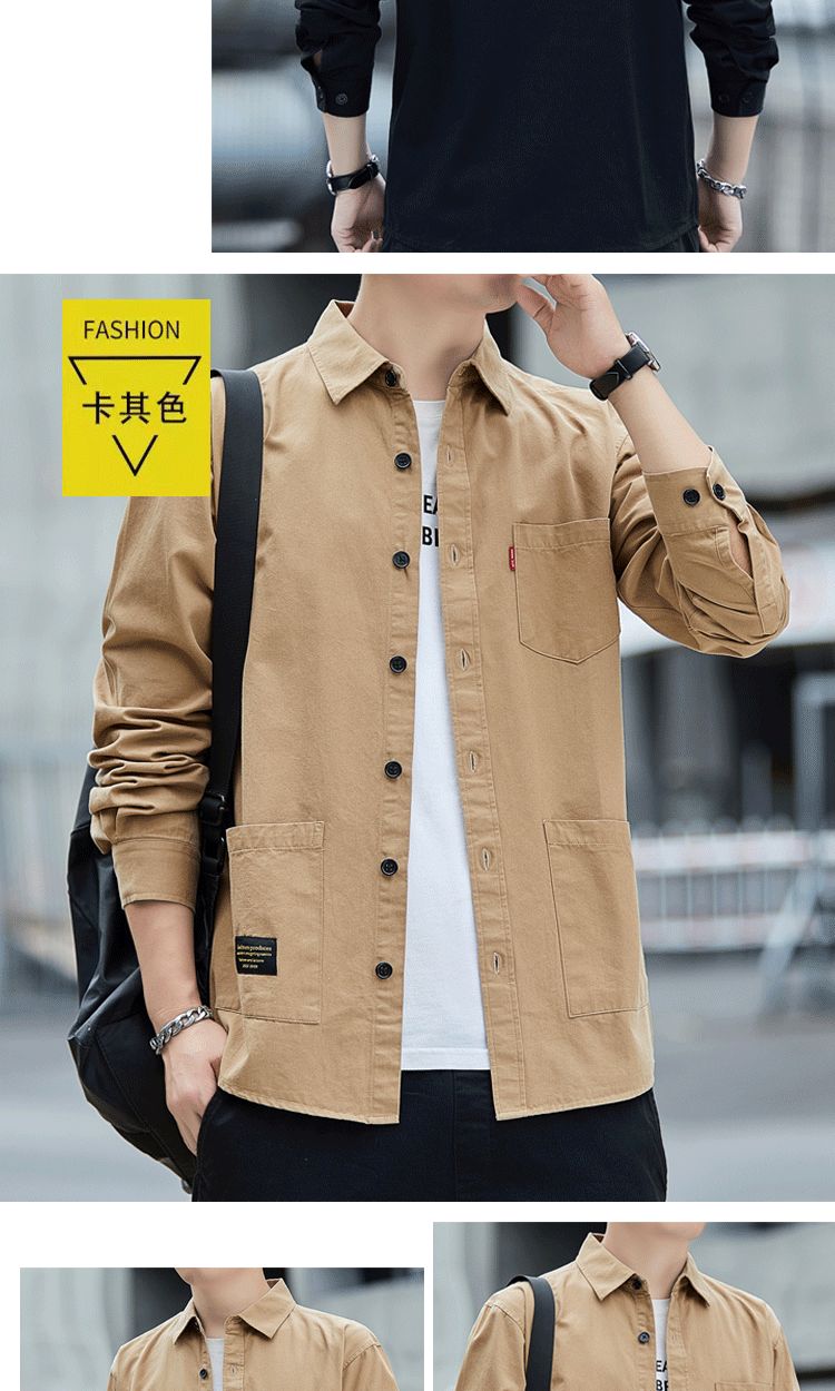 Cotton washed long sleeve cargo shirt men's jacket casual shirt men's wearBeautiful and generous