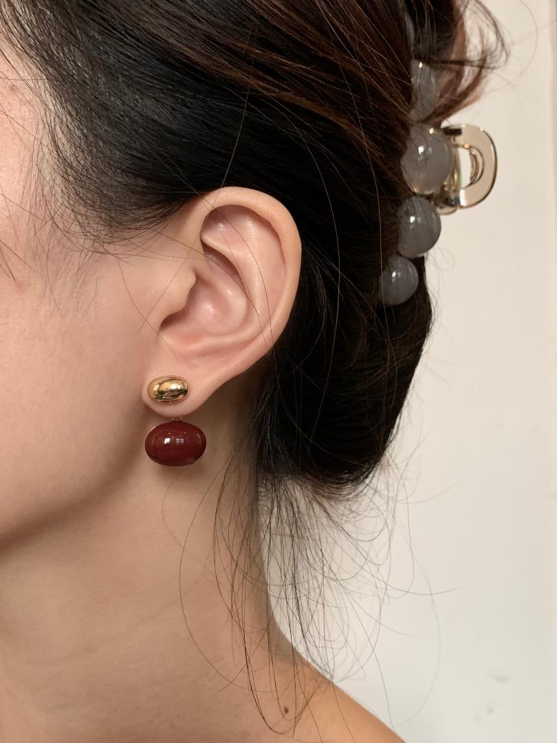 【Ancora Red Series】 Retro metallic feeling！Unique Design Double Side Wearable Fashion Girl Women Stylish Stud Earrings