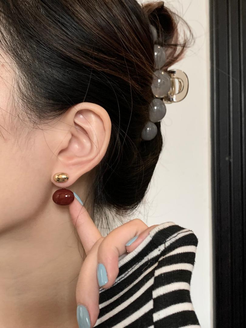 【Ancora Red Series】 Retro metallic feeling！Unique Design Double Side Wearable Fashion Girl Women Stylish Stud Earrings