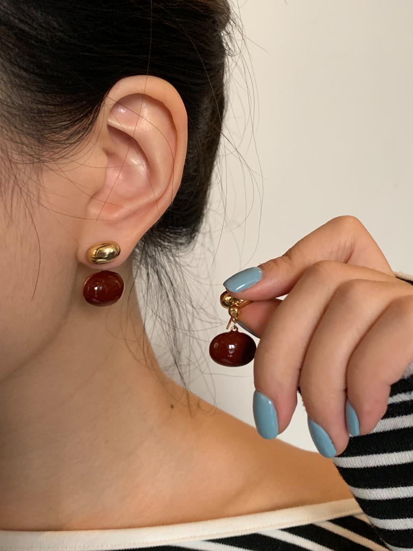 【Ancora Red Series】 Retro metallic feeling！Unique Design Double Side Wearable Fashion Girl Women Stylish Stud Earrings