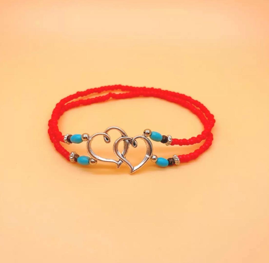 Women's Elastic Bead Ankle Bracelet Double Heart Layers Beaded Bohemian Colourful Beach ankle Bracelets Jewellery Gift