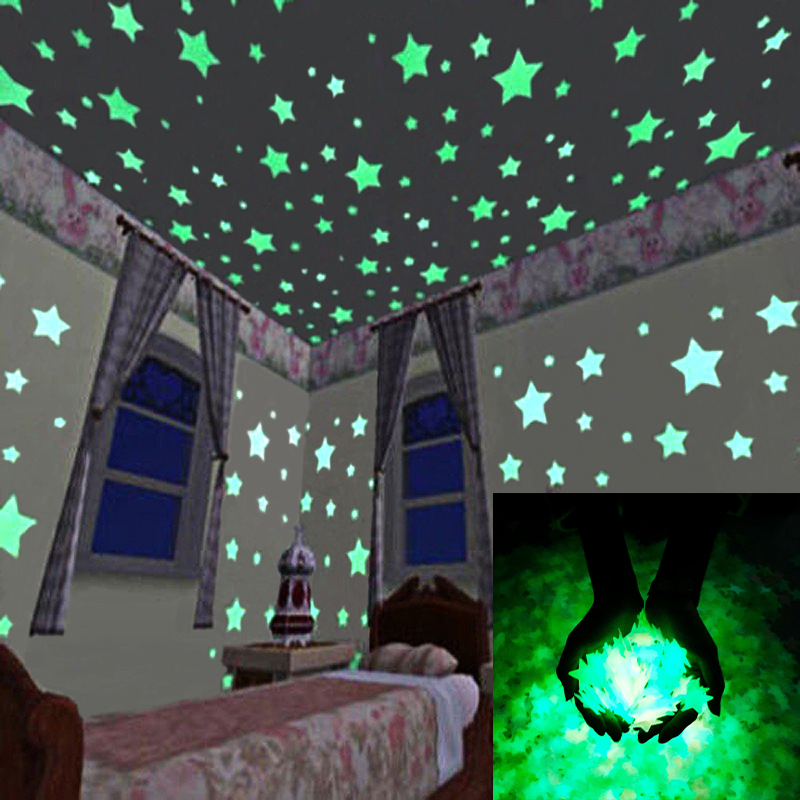 Glow in The Dark Stars Stickers for Ceiling, Adhesive 50pcs 3D Glowing Stars and Moon for Kids Bedroom,Luminous Stars Stickers Create a Realistic Starry Sky,Room Decor,Wall Stickers