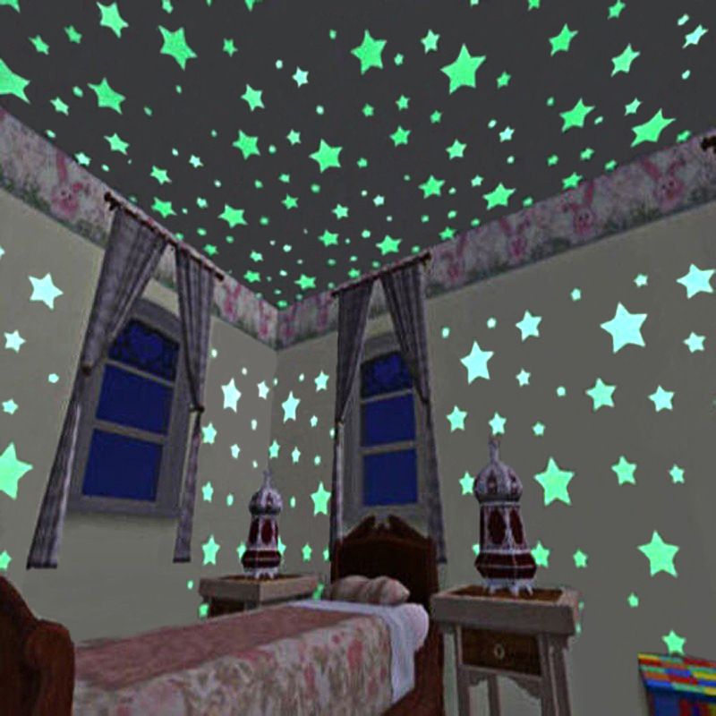 Glow in The Dark Stars Stickers for Ceiling, Adhesive 50pcs 3D Glowing Stars and Moon for Kids Bedroom,Luminous Stars Stickers Create a Realistic Starry Sky,Room Decor,Wall Stickers