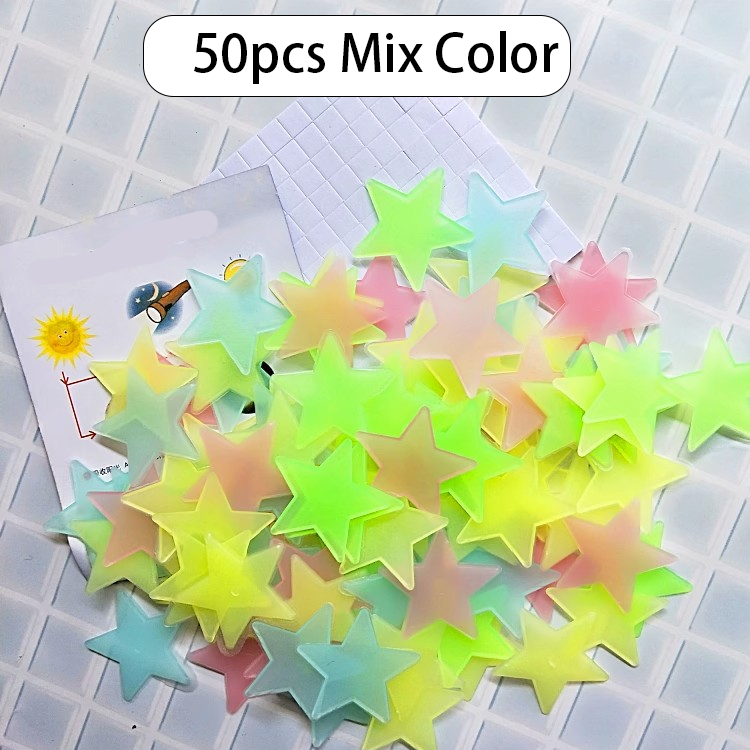 Glow in The Dark Stars Stickers for Ceiling, Adhesive 50pcs 3D Glowing Stars and Moon for Kids Bedroom,Luminous Stars Stickers Create a Realistic Starry Sky,Room Decor,Wall Stickers
