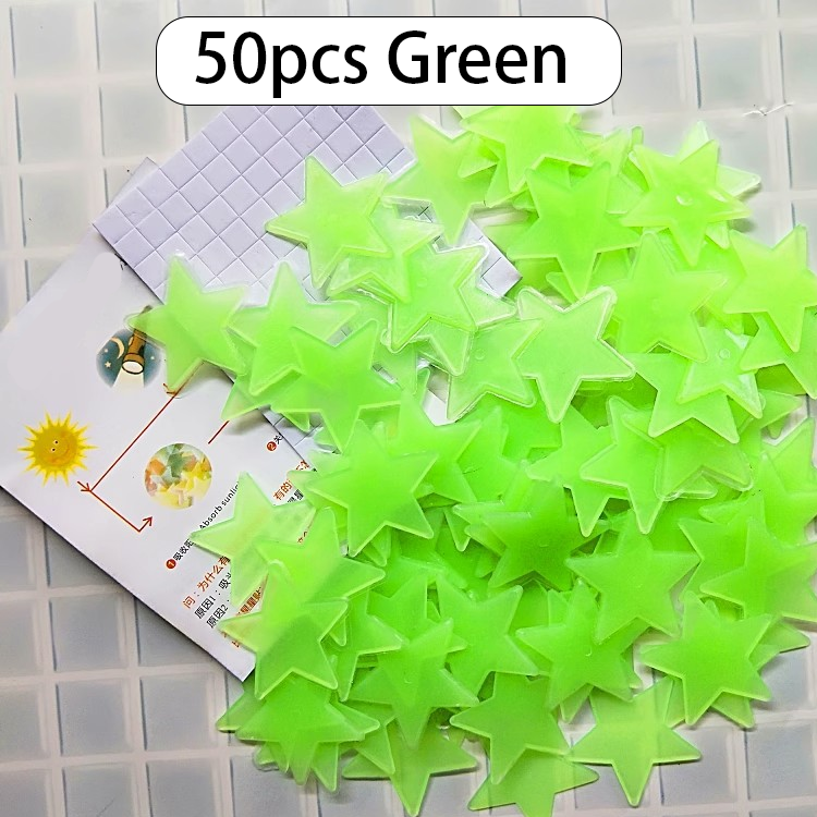 Glow in The Dark Stars Stickers for Ceiling, Adhesive 50pcs 3D Glowing Stars and Moon for Kids Bedroom,Luminous Stars Stickers Create a Realistic Starry Sky,Room Decor,Wall Stickers