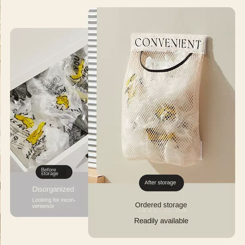 1/2pcs Hanging large-capacity storage bag, kitchen garbage bag, storage artifact, wall-mounted plastic bag storage, Velcro net pocket