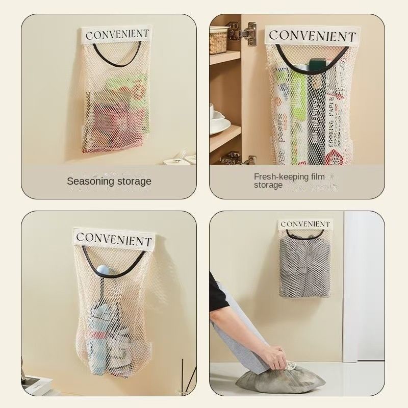 1/2pcs Hanging large-capacity storage bag, kitchen garbage bag, storage artifact, wall-mounted plastic bag storage, Velcro net pocket