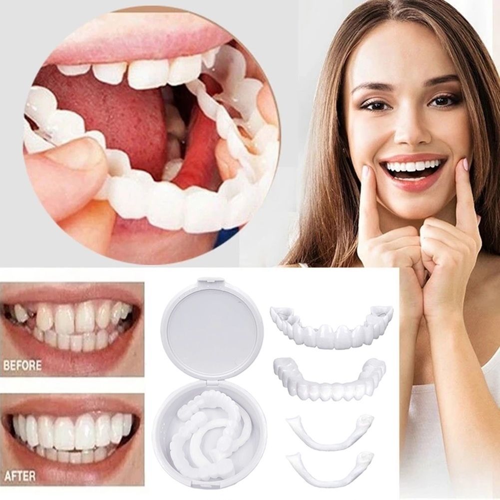 1pc/2pcs Upper and Lower Teeth Whitening Dentures with Perforated or Non Perforated Braces Smile Tooth Stickers Decoration Cross border