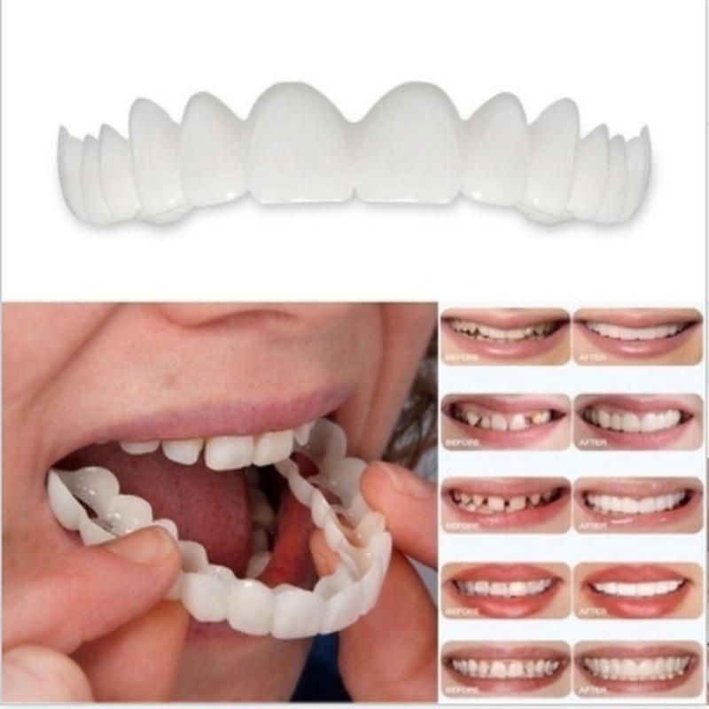 1pc/2pcs Upper and Lower Teeth Whitening Dentures with Perforated or Non Perforated Braces Smile Tooth Stickers Decoration Cross border