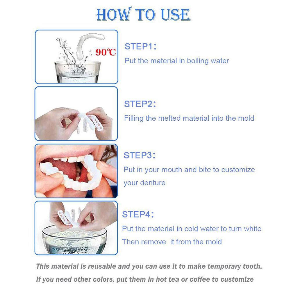 1pc/2pcs Upper and Lower Teeth Whitening Dentures with Perforated or Non Perforated Braces Smile Tooth Stickers Decoration Cross border