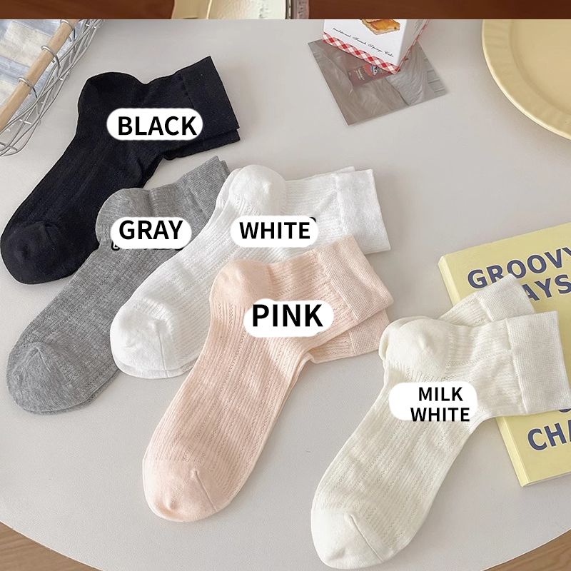 5 pcs Summer Thin Mesh Socks Elegant Ballet Style Women's Mid-Calf Breathable Simple Sweet Solid Color Short Socks