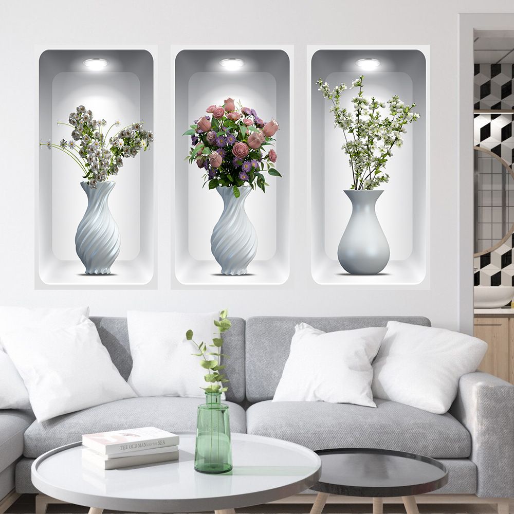 1 set Green plant vases, flower arrangement stickers, wall stickers, room and living room decoration stickers