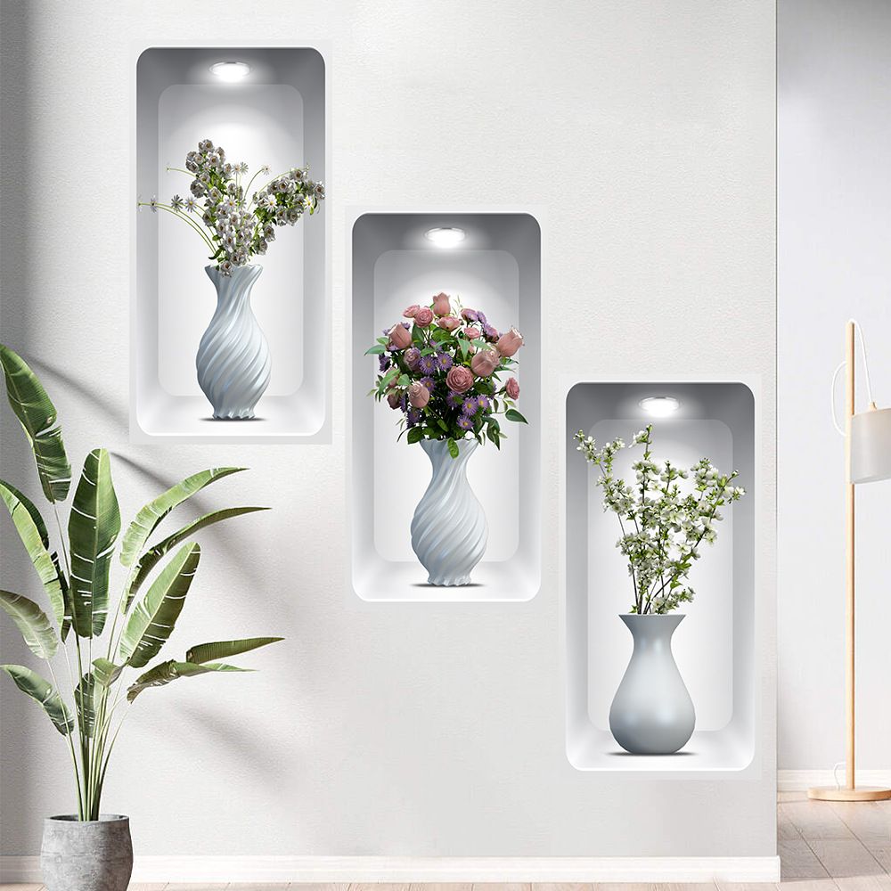 1 set Green plant vases, flower arrangement stickers, wall stickers, room and living room decoration stickers