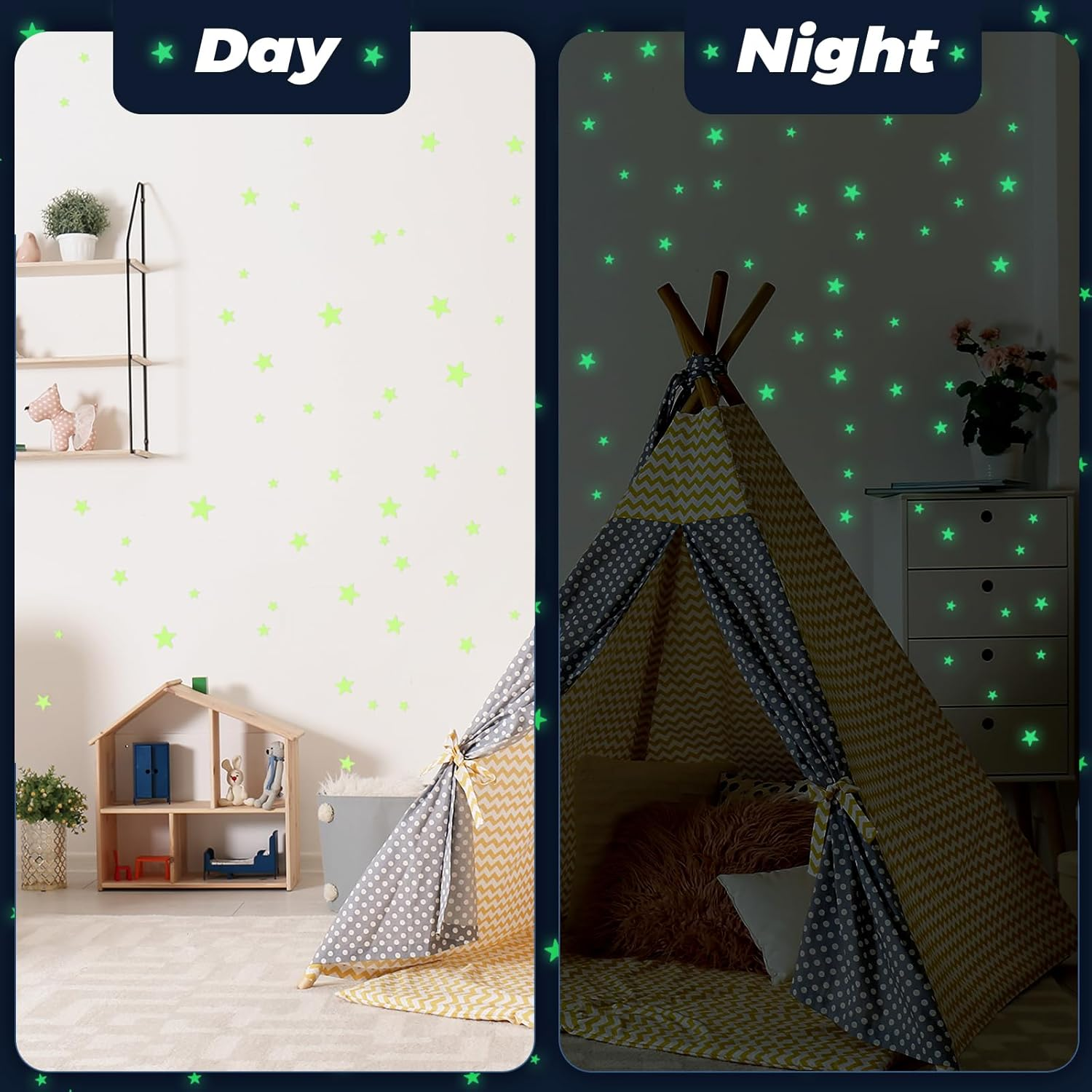 36/72Pcs  Glow in The Dark Stars, Glow in The Dark Moon for Ceiling Planets Space Wall Stickers Solar System Galaxy Wall Decals for Kids Boys Bedroom Living Room Decoration -Green