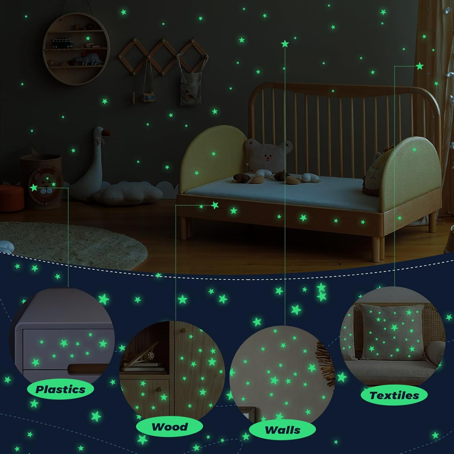 36/72Pcs  Glow in The Dark Stars, Glow in The Dark Moon for Ceiling Planets Space Wall Stickers Solar System Galaxy Wall Decals for Kids Boys Bedroom Living Room Decoration -Green