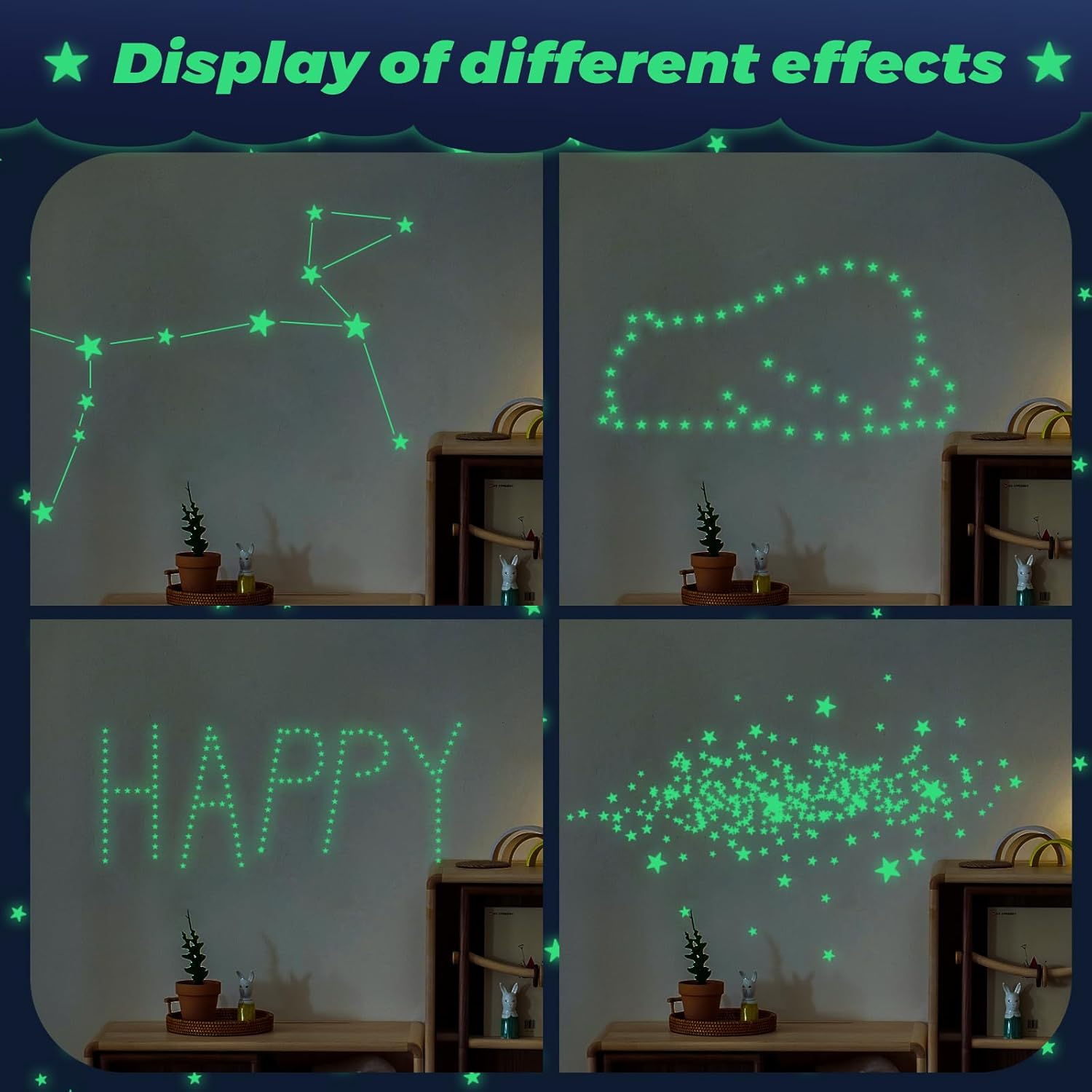 36/72Pcs  Glow in The Dark Stars, Glow in The Dark Moon for Ceiling Planets Space Wall Stickers Solar System Galaxy Wall Decals for Kids Boys Bedroom Living Room Decoration -Green