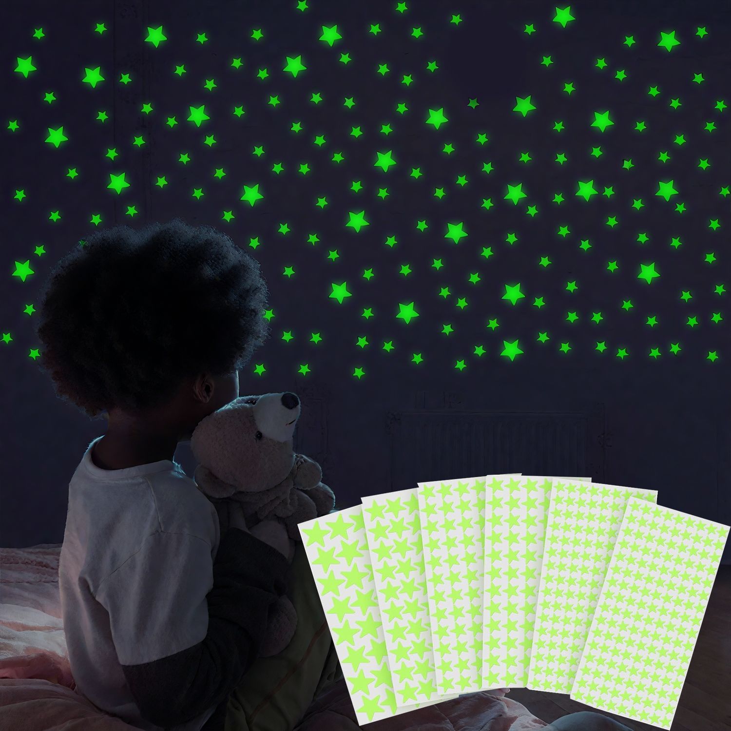 36/72Pcs  Glow in The Dark Stars, Glow in The Dark Moon for Ceiling Planets Space Wall Stickers Solar System Galaxy Wall Decals for Kids Boys Bedroom Living Room Decoration -Green