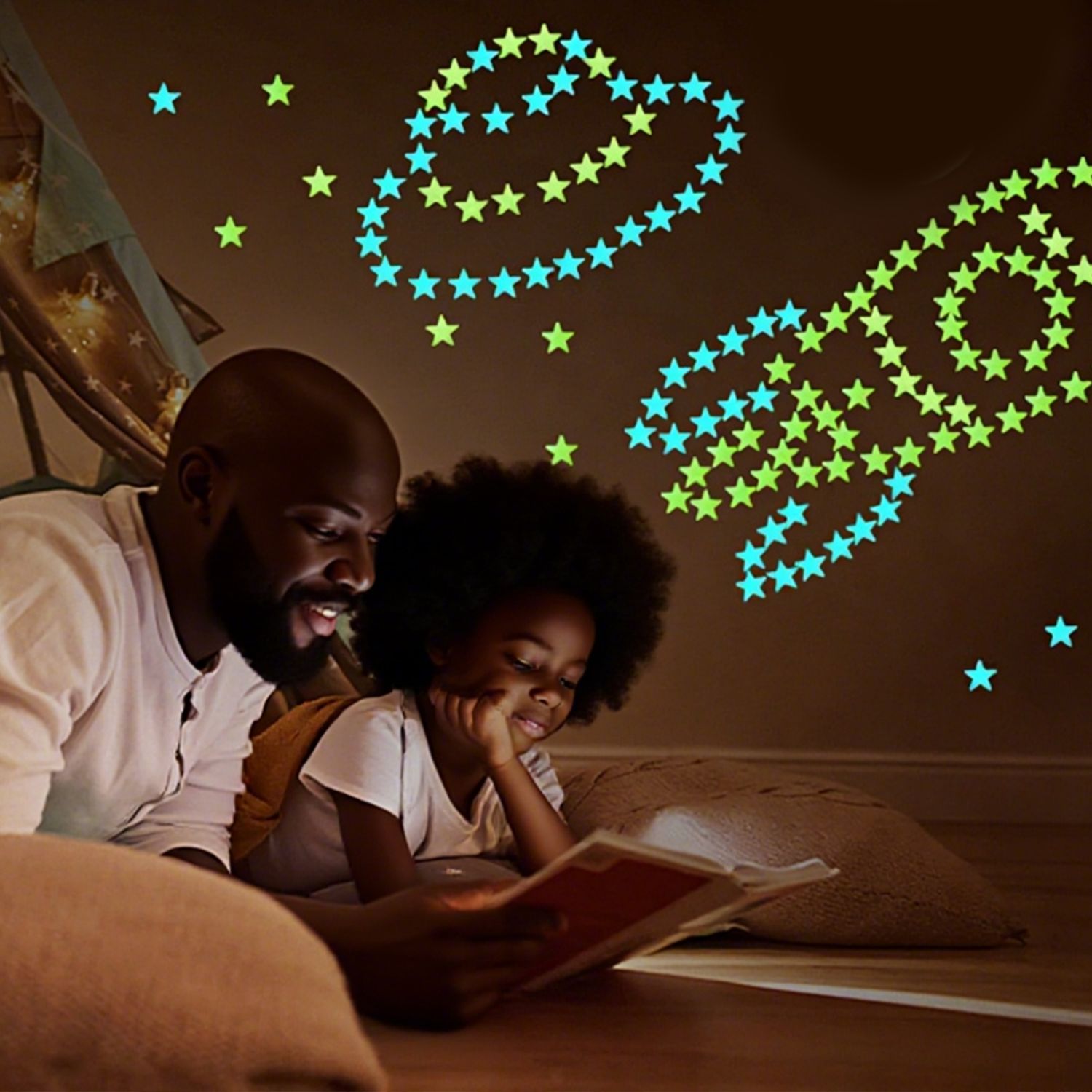 Glow in The Dark Stars Stickers for Ceiling, Adhesive 50pcs 3D Glowing Stars and Moon for Kids Bedroom,Luminous Stars Stickers Create a Realistic Starry Sky,Room Decor,Wall Stickers