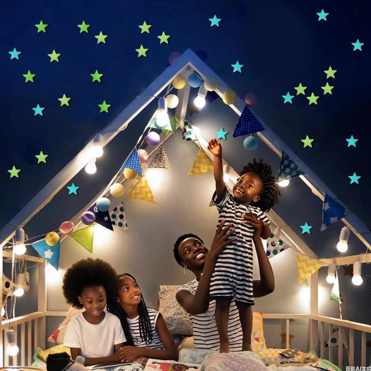 Glow in The Dark Stars Stickers for Ceiling, Adhesive 50pcs 3D Glowing Stars and Moon for Kids Bedroom,Luminous Stars Stickers Create a Realistic Starry Sky,Room Decor,Wall Stickers
