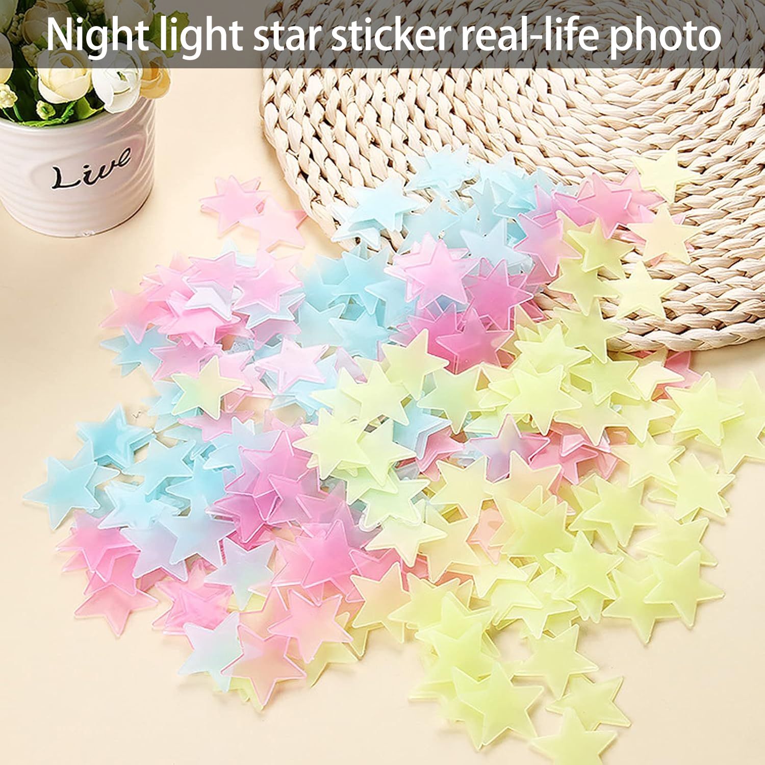 Glow in The Dark Stars Stickers for Ceiling, Adhesive 50pcs 3D Glowing Stars and Moon for Kids Bedroom,Luminous Stars Stickers Create a Realistic Starry Sky,Room Decor,Wall Stickers