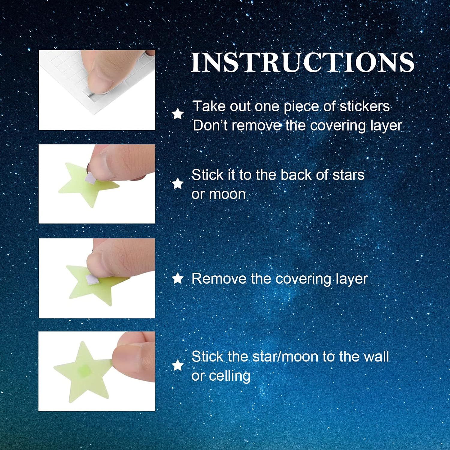 Glow in The Dark Stars Stickers for Ceiling, Adhesive 50pcs 3D Glowing Stars and Moon for Kids Bedroom,Luminous Stars Stickers Create a Realistic Starry Sky,Room Decor,Wall Stickers