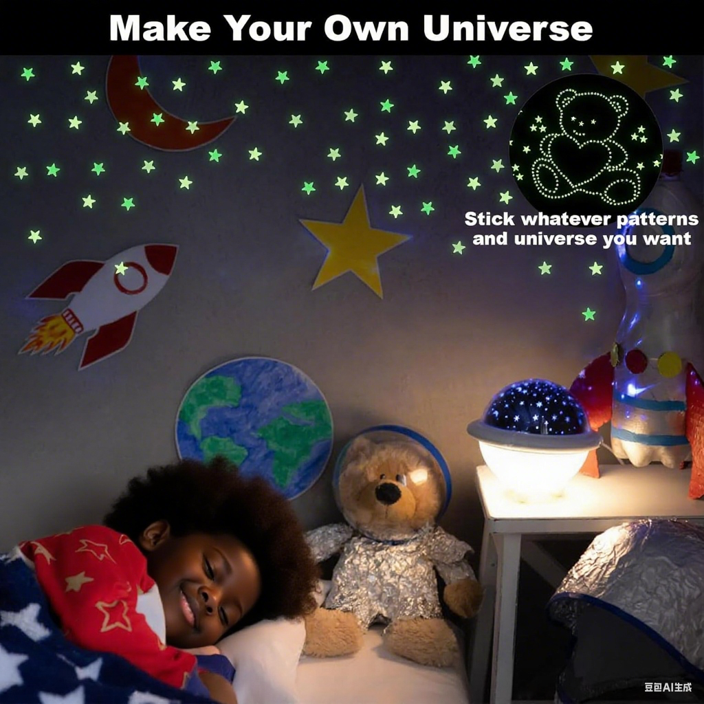 Glow in The Dark Stars Stickers for Ceiling, Adhesive 50pcs 3D Glowing Stars and Moon for Kids Bedroom,Luminous Stars Stickers Create a Realistic Starry Sky,Room Decor,Wall Stickers