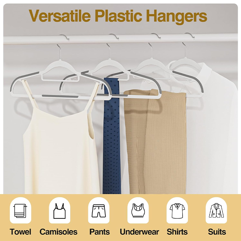 Plastic Hangers 5/10 Pack, Grey Plastic Clothes Hangers Non Slip with Rubber Grip, Heavy Duty Hanger with 360° Swivel Metal Hook, Ultra Thin Hangers Space Saving for Closet Organizer