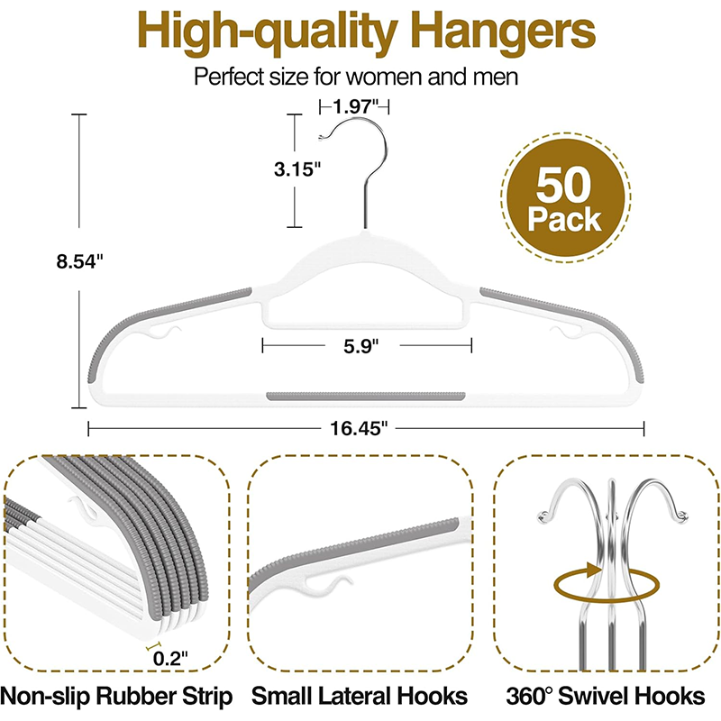 Plastic Hangers 5/10 Pack, Grey Plastic Clothes Hangers Non Slip with Rubber Grip, Heavy Duty Hanger with 360° Swivel Metal Hook, Ultra Thin Hangers Space Saving for Closet Organizer