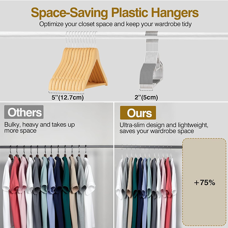 Plastic Hangers 5/10 Pack, Grey Plastic Clothes Hangers Non Slip with Rubber Grip, Heavy Duty Hanger with 360° Swivel Metal Hook, Ultra Thin Hangers Space Saving for Closet Organizer