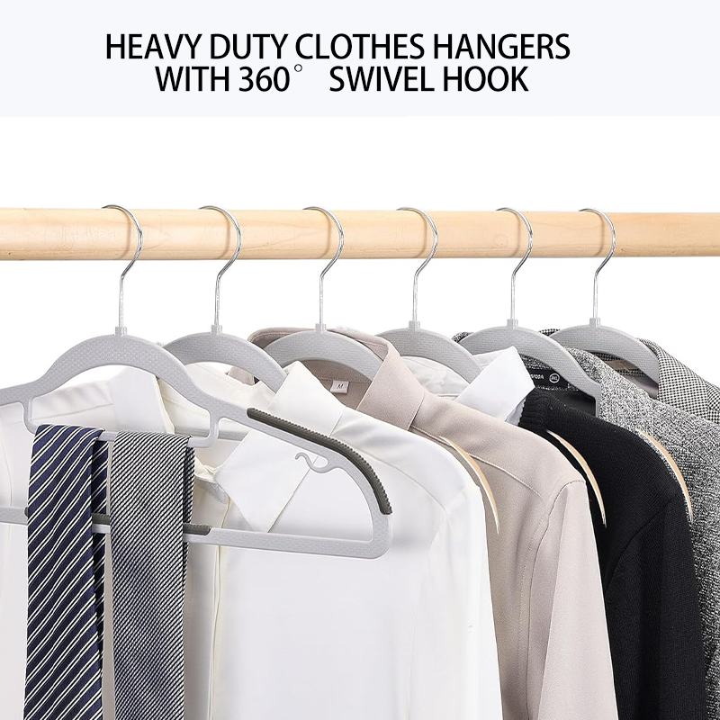 Plastic Hangers 5/10 Pack, Grey Plastic Clothes Hangers Non Slip with Rubber Grip, Heavy Duty Hanger with 360° Swivel Metal Hook, Ultra Thin Hangers Space Saving for Closet Organizer