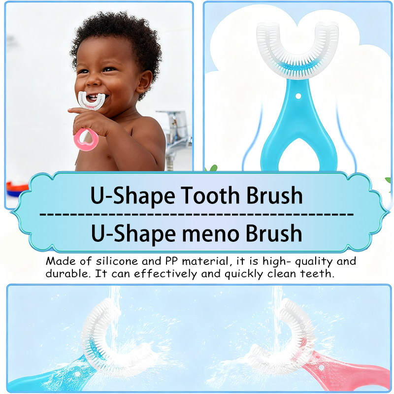 2PCS U-Shaped Toothbrush Kids - Toddler Toothbrush with Food Grade Soft Silicone Brush Head, Manual Whole Mouth Tooth Brush for Kids Age 2-12(Blue+Pink)