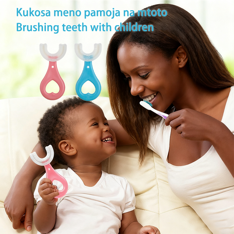 2PCS U-Shaped Toothbrush Kids - Toddler Toothbrush with Food Grade Soft Silicone Brush Head, Manual Whole Mouth Tooth Brush for Kids Age 2-12(Blue+Pink)