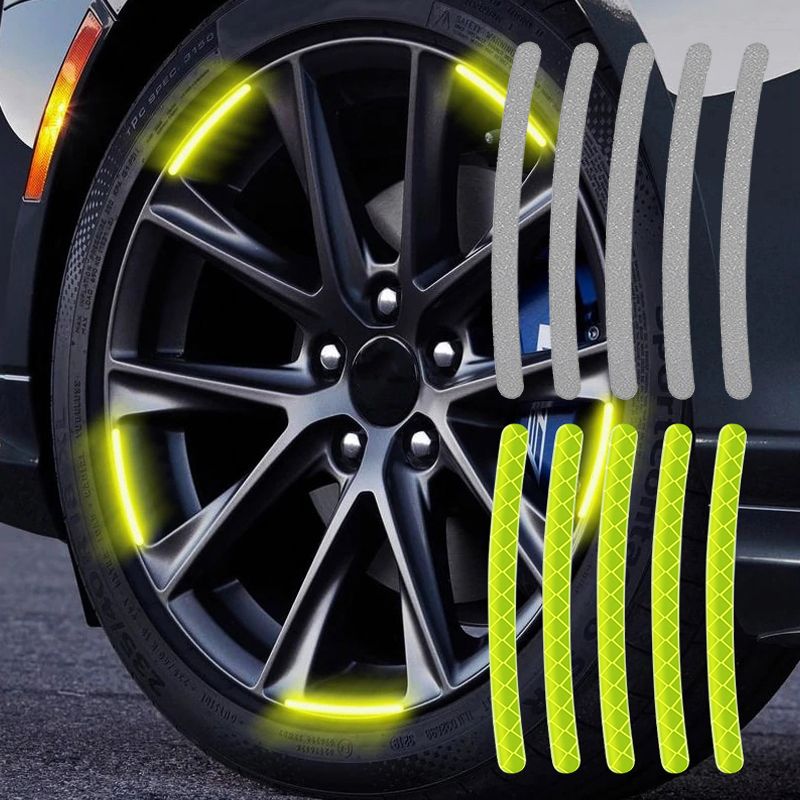 20PCS Car Wheel Hub Reflective Stickers - Universal Luminous Tire Rim Strips for Night Driving Safety | Fit for Car, Bike, Motorcycle | Stylish Auto Accessories