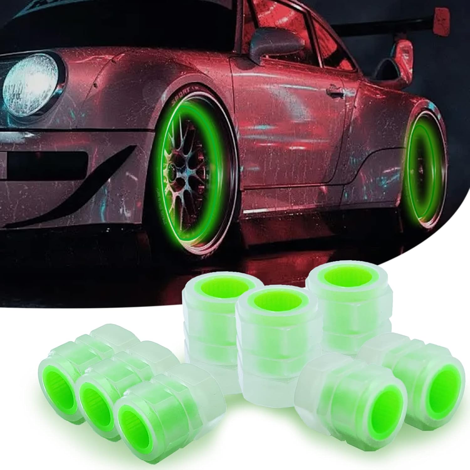 4PCS Luminous Valve Stem Caps - Universal Fit for Car, Motorcycle & Bicycle | Night-Glow Wheel Hub Decor Accessories