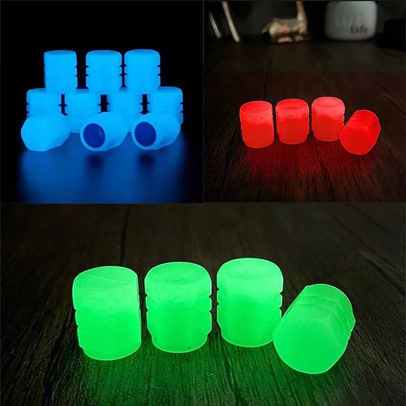 4PCS Luminous Valve Stem Caps - Universal Fit for Car, Motorcycle & Bicycle | Night-Glow Wheel Hub Decor Accessories