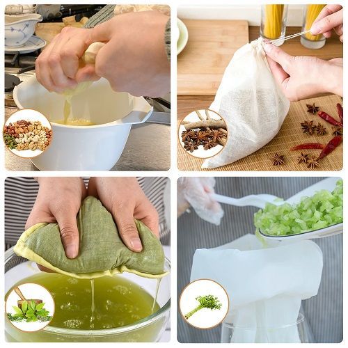 3PCS Reusable Fine Mesh Nut Milk Bags (25x20cm, Beige) - For Almond Milk, Soy Yogurt, Cold Brew Coffee, Tea & Juice