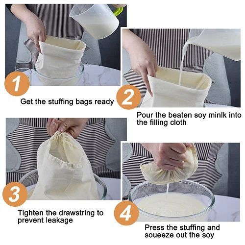 3PCS Reusable Fine Mesh Nut Milk Bags (25x20cm, Beige) - For Almond Milk, Soy Yogurt, Cold Brew Coffee, Tea & Juice